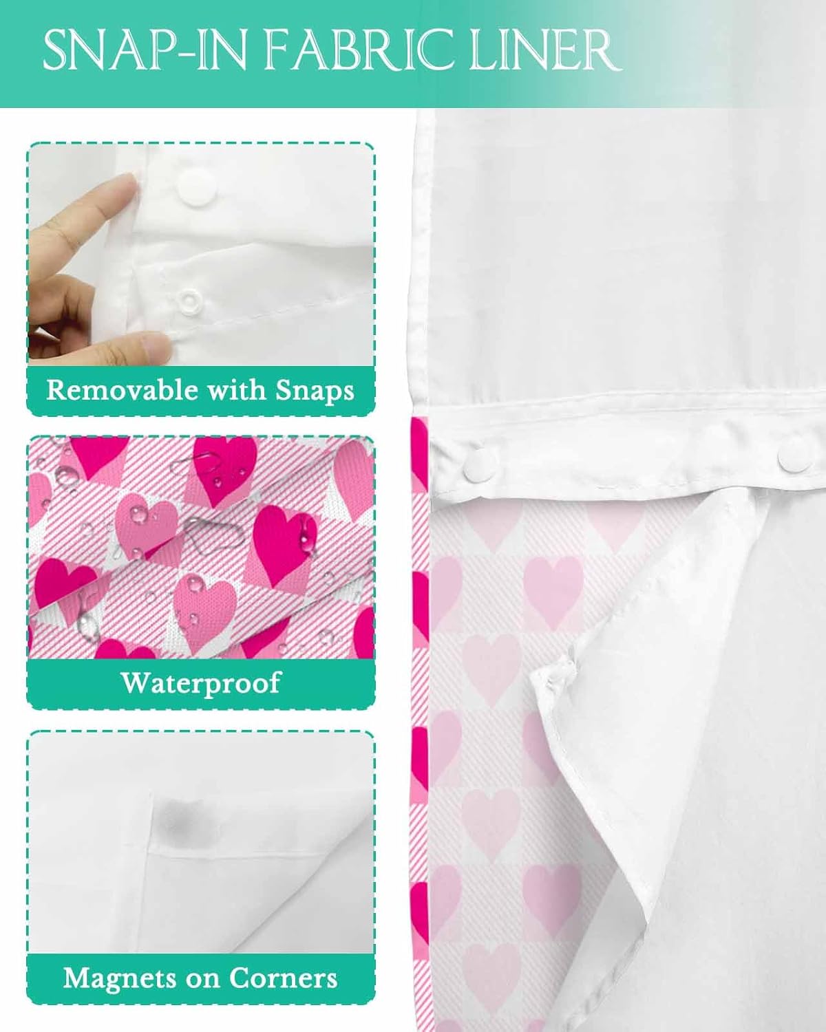 Anzona Valentine Plaid No Hook Shower Curtain Set 72x96