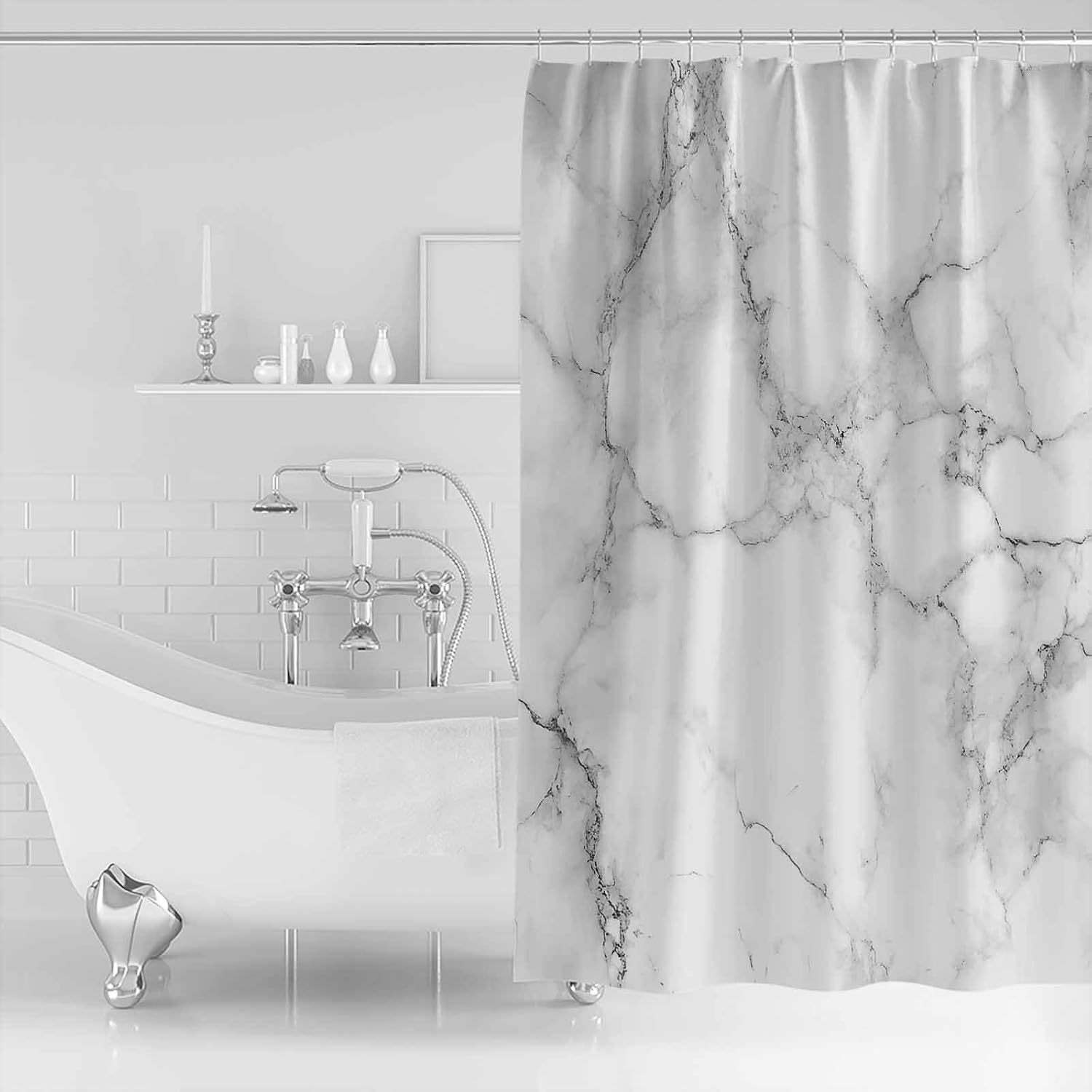 ZOE GARDEN Marble Grey White Shower Curtain Set with Hook 36x72