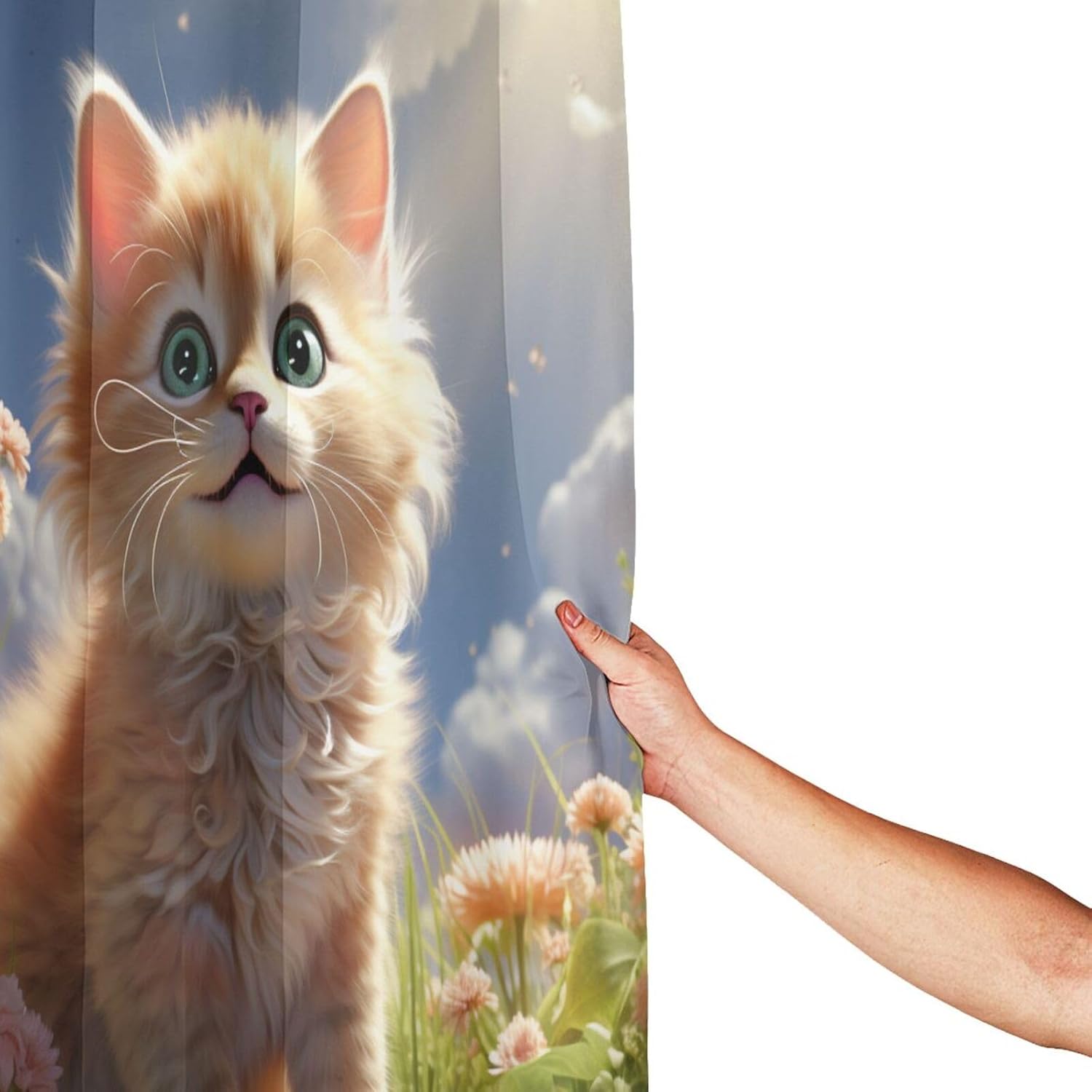 Brown Cat Boho Shower Curtain Set with 12 Hooks 72x72in 1