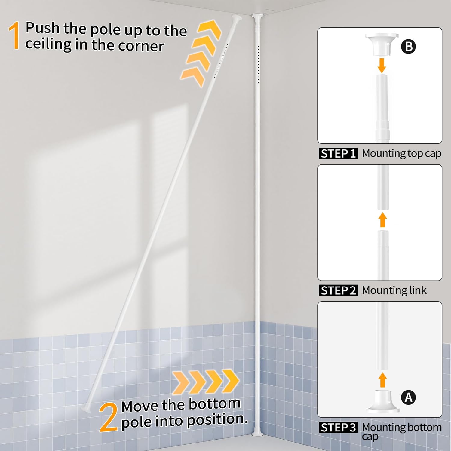 Adjustable Corner Shower Caddy with 4 L-Lazy Susan Baskets