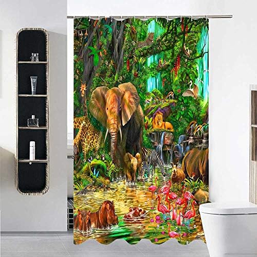 Gdmoon Jungle Animal Shower Curtain Set with 12 Hooks 60x72In 1