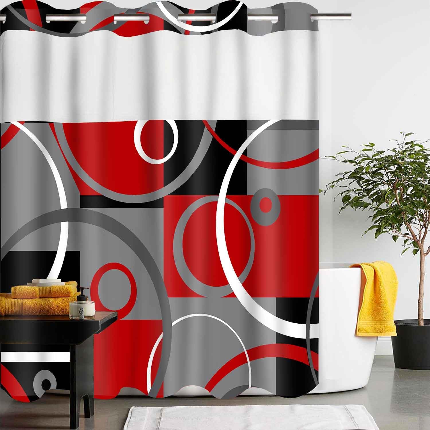Gdmoon No Hook Geometric Plaid Shower Curtain Set