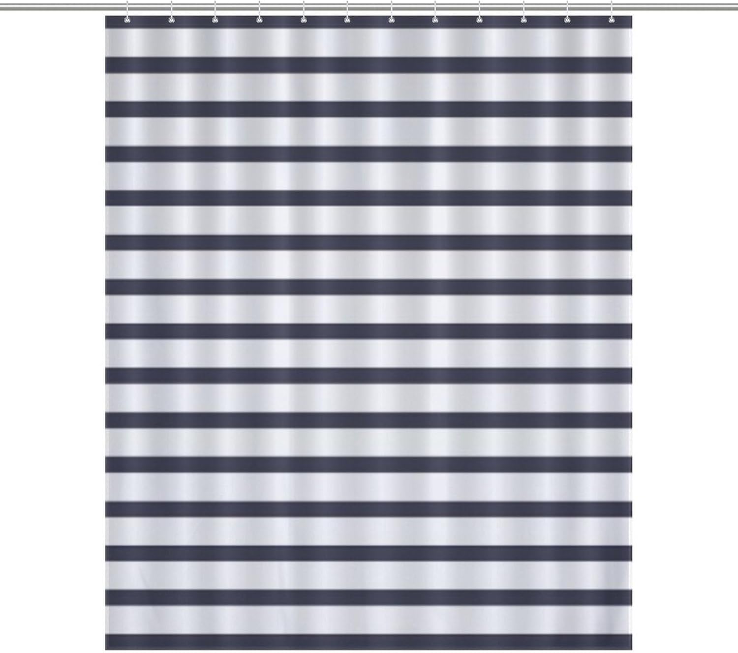 Navy Blue Summer Stripes Shower Curtain Set with 12 Hooks 60x72inch
