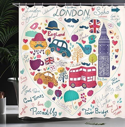 Ambesonne London Shower Curtain Set with Hooks