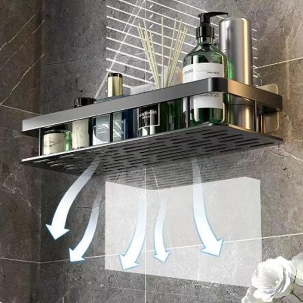 SNOBUOWIN Shower Caddy Wall Mounted Aluminum Alloy Black 1 Square
