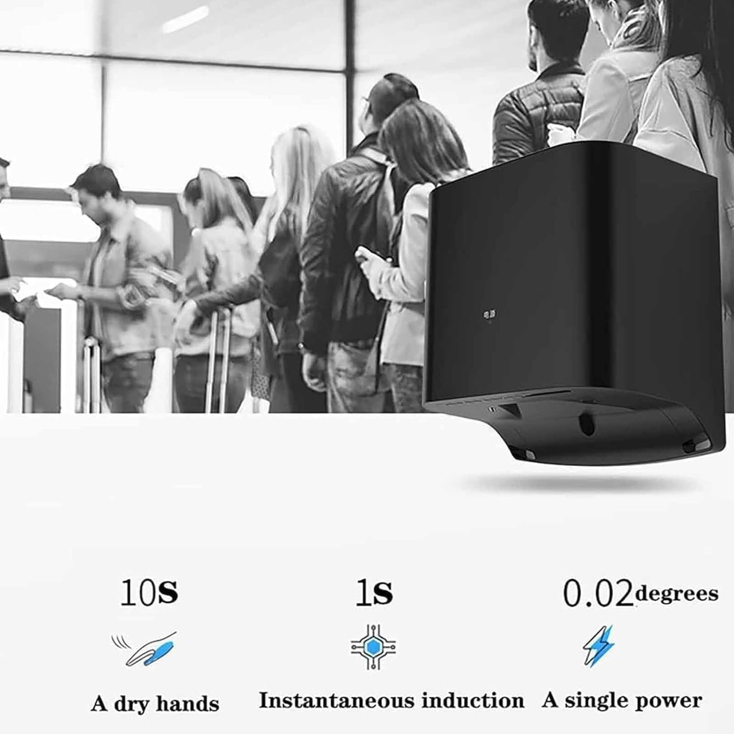 Automatic Touch-Free Hand Dryer with PTC Heating 1250W High Speed Black 1