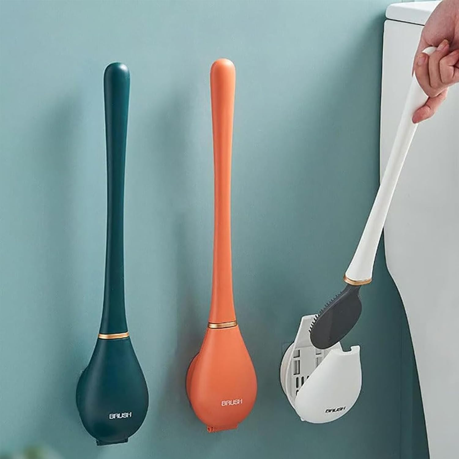Heykomi Modern Flexible Silicone Toilet Brush Set with Holder 1