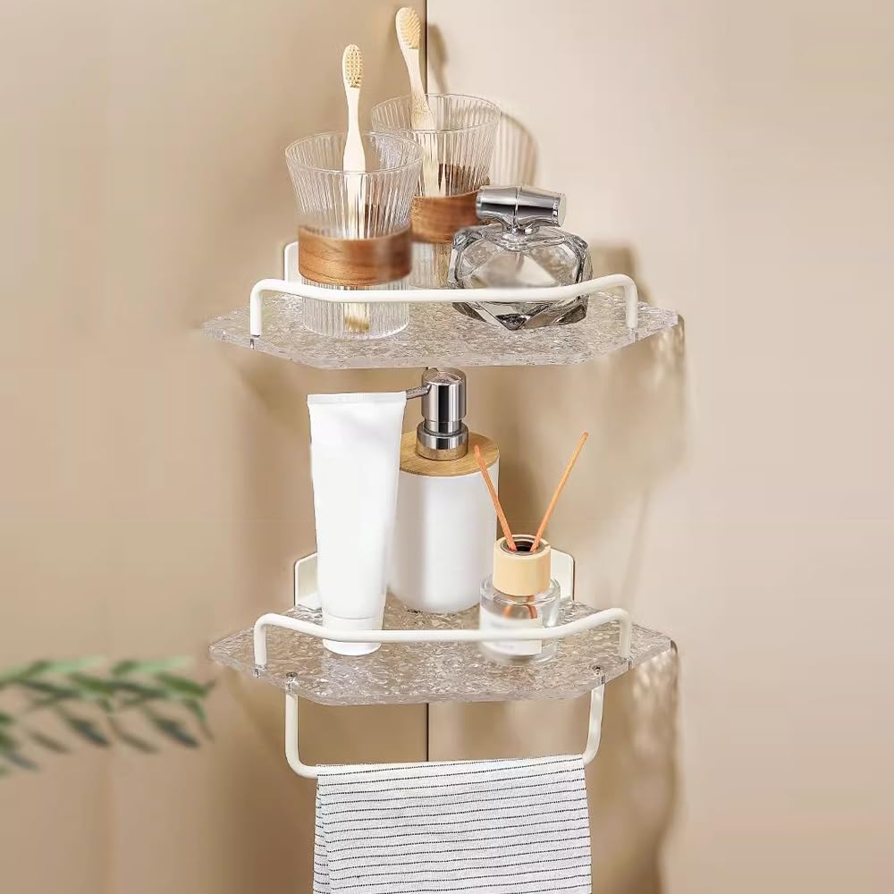 Shower Shelf Racks Bathroom Acrylic Triangle Storage Rack Double Layer with Pole