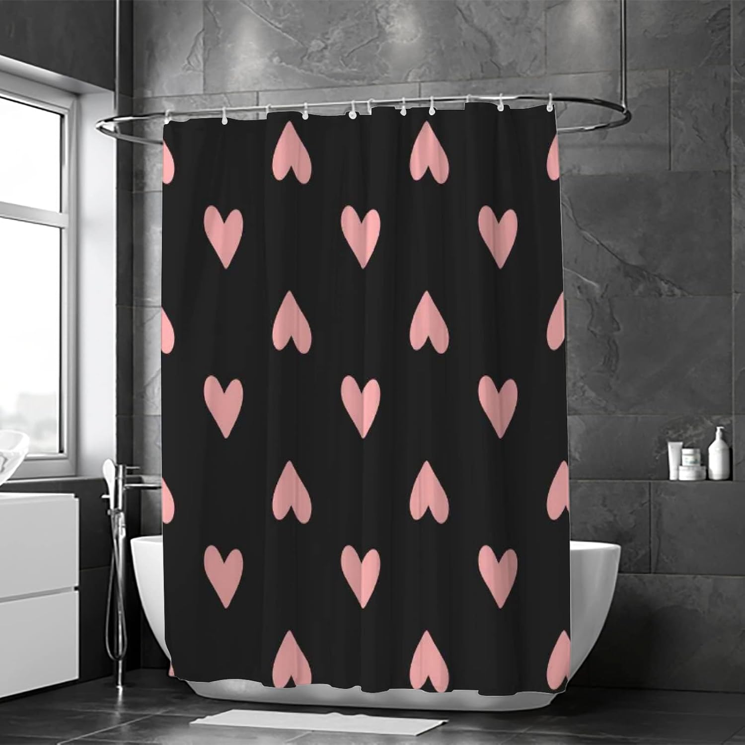 ZHIMI Shower Curtain Heart Design 60x72in Waterproof Washable with 12 Hooks