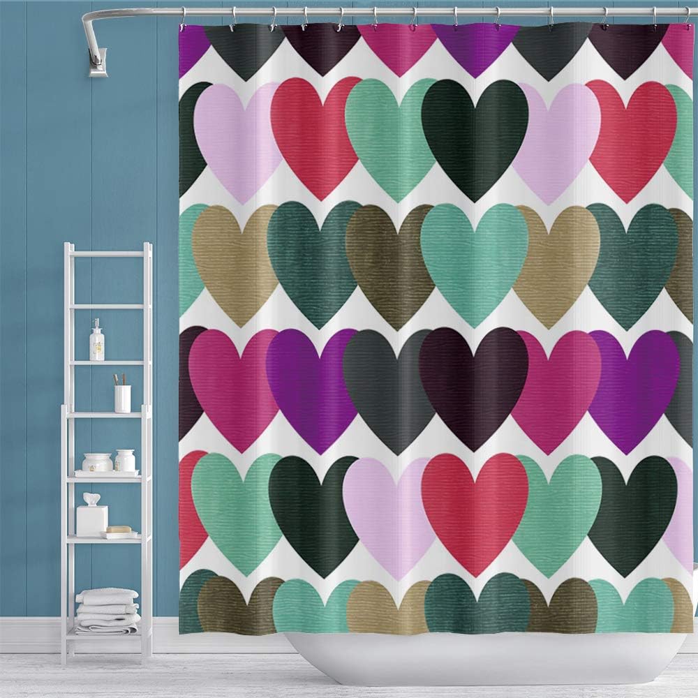 OERJU 65x72inch Colorful Heart Shower Curtain