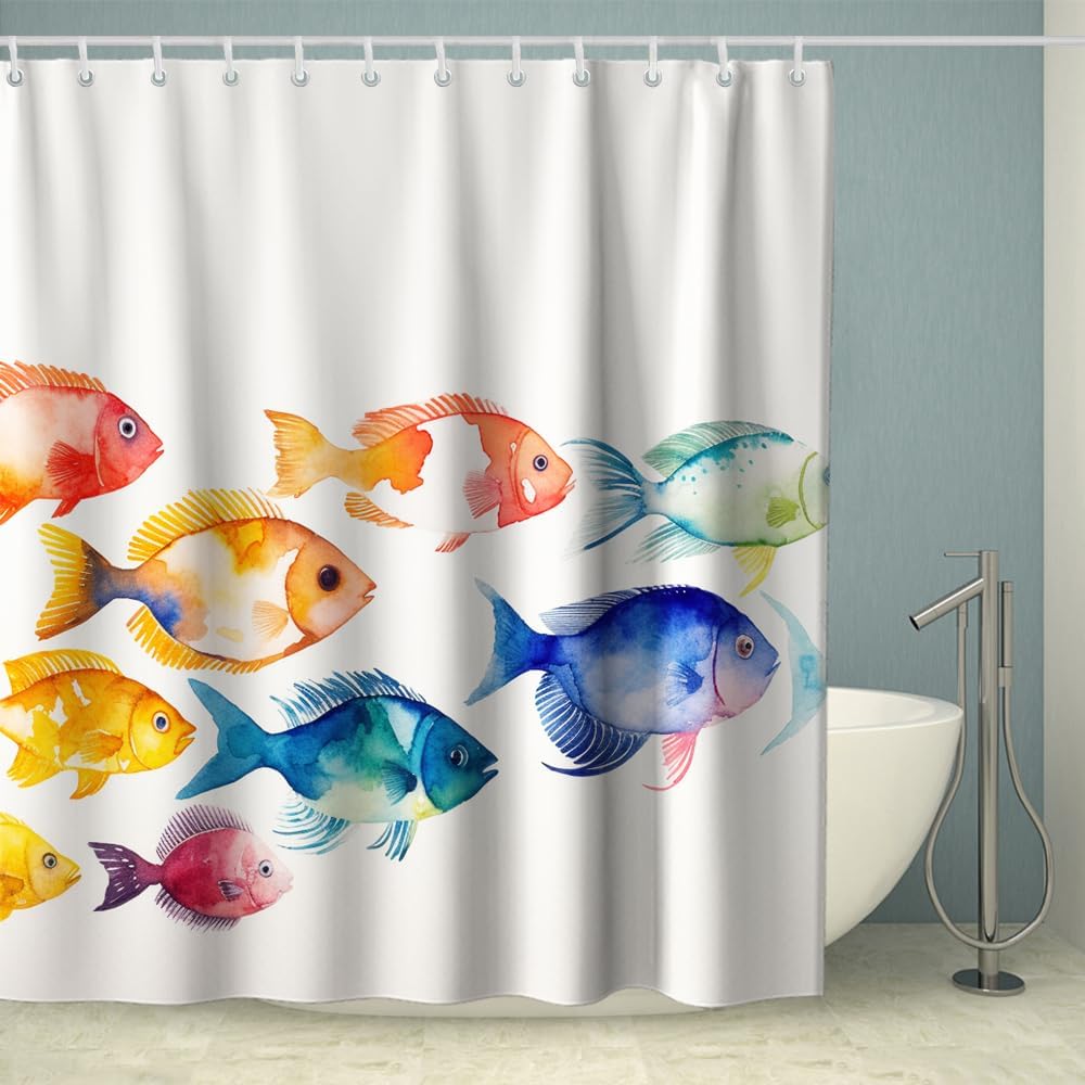 OTRANTO Cute Fish Shower Curtain Set