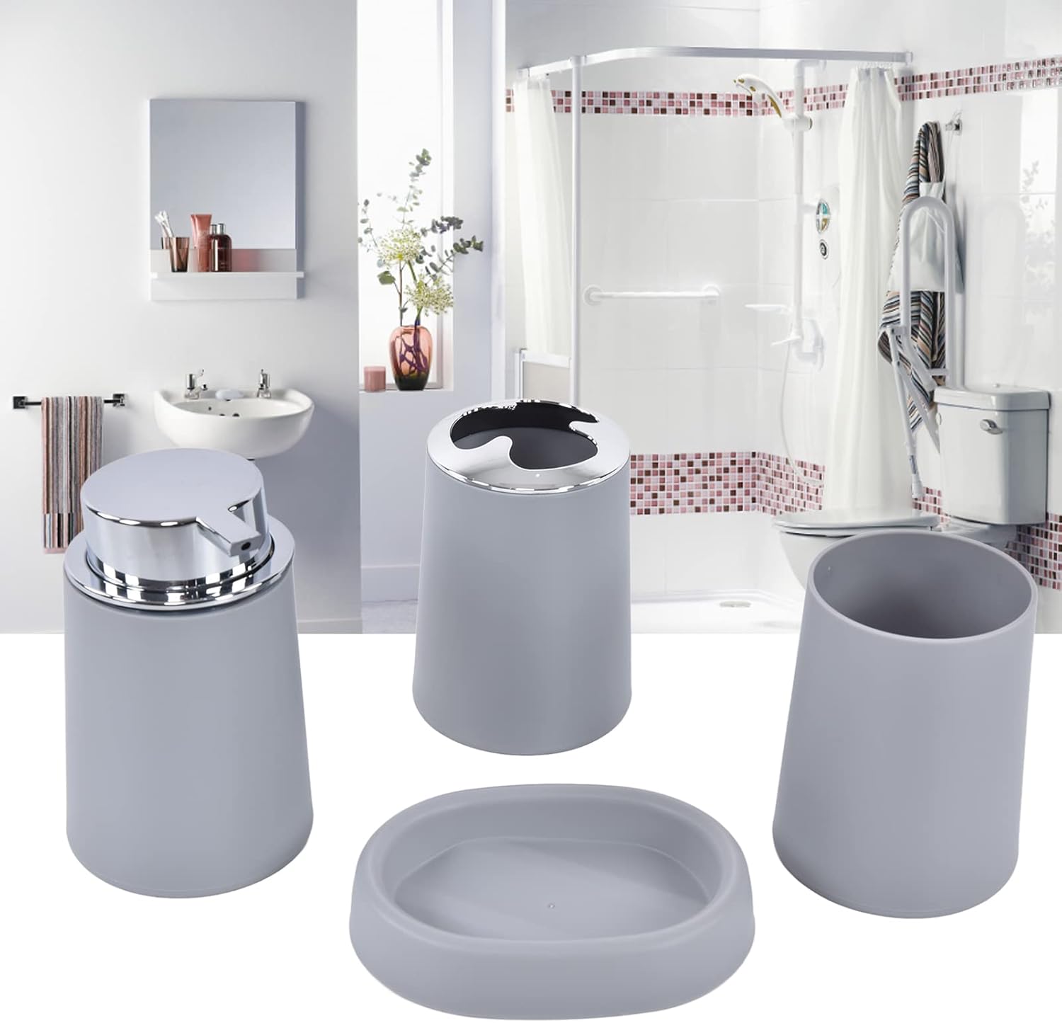 4 Piece Stainless Steel Bathroom Accessories Set - Modern and Durable