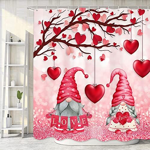 Pink Glitter Shower Curtain with Heart Design