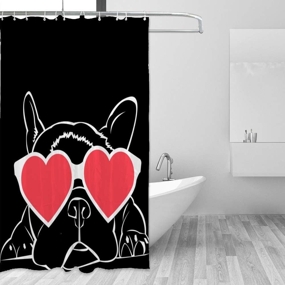 Cute Animal Bulldog Shower Curtain Set with 12 Hooks
