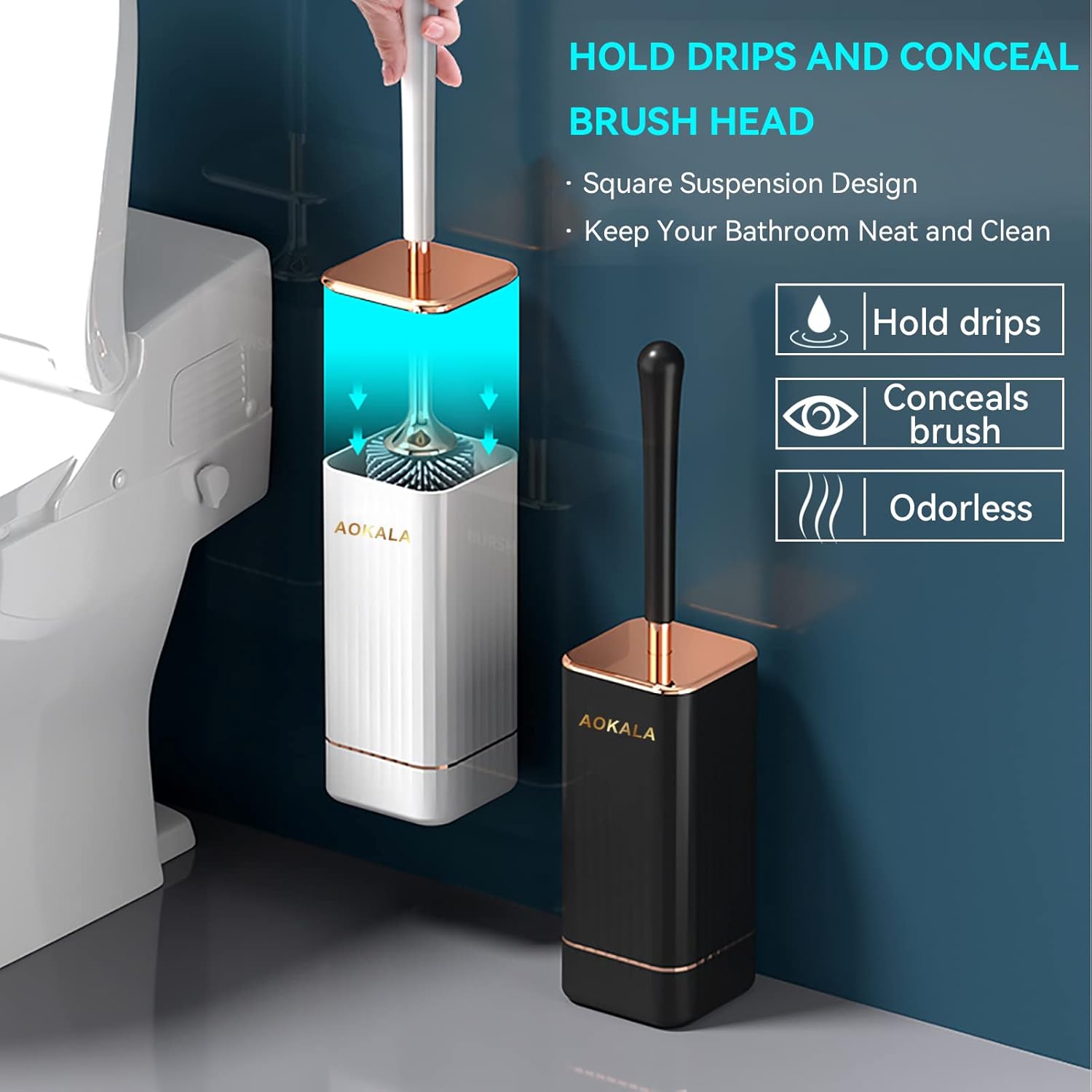 Aokala Toilet Brush Set 2 Pack Silicone with Ergonomic Handle