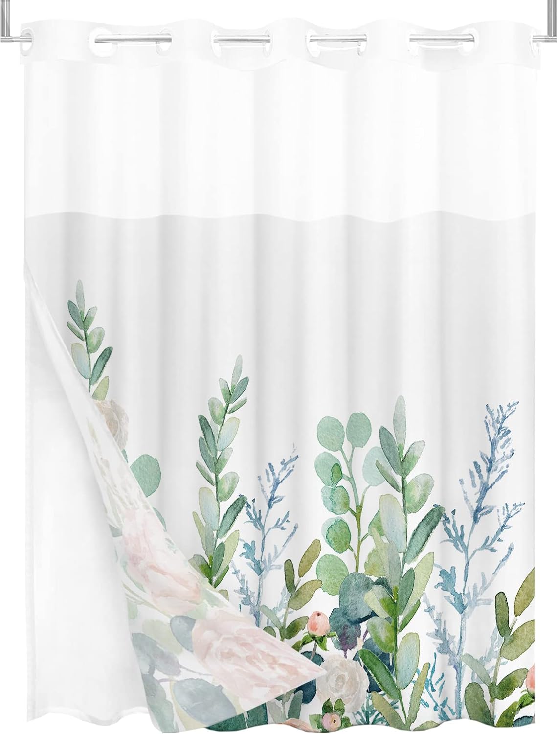 Tititex Snap-In Liner Floral Shower Curtain Set 72x72 Inch