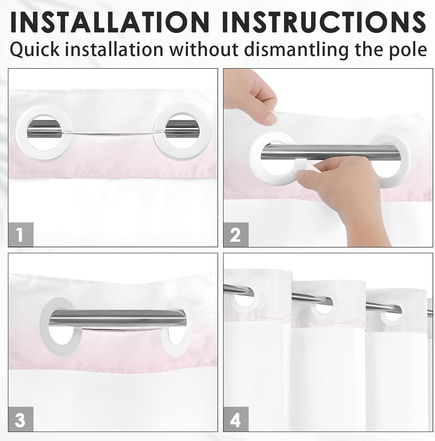 Nesphy No Hook Ombre Pink Shower Curtain Set 1
