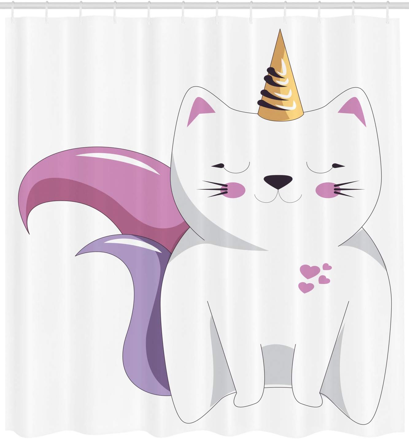 Ambesonne Unicorn Cat Shower Curtain Set with Hooks