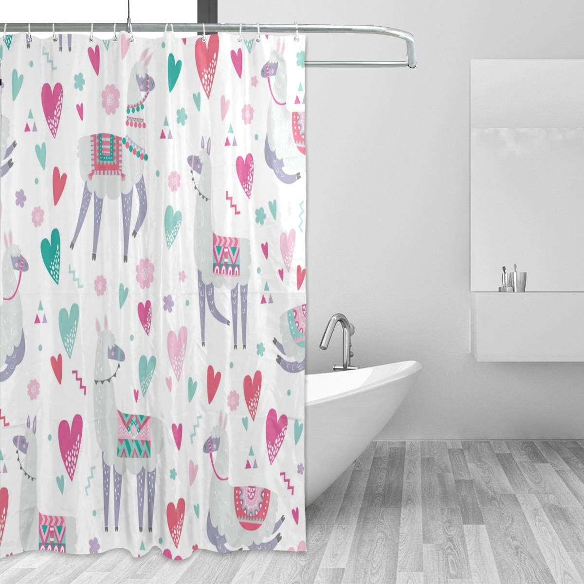 AUUXVA 72x72 Inch Alpaca Llama Heart Pattern Shower Curtain