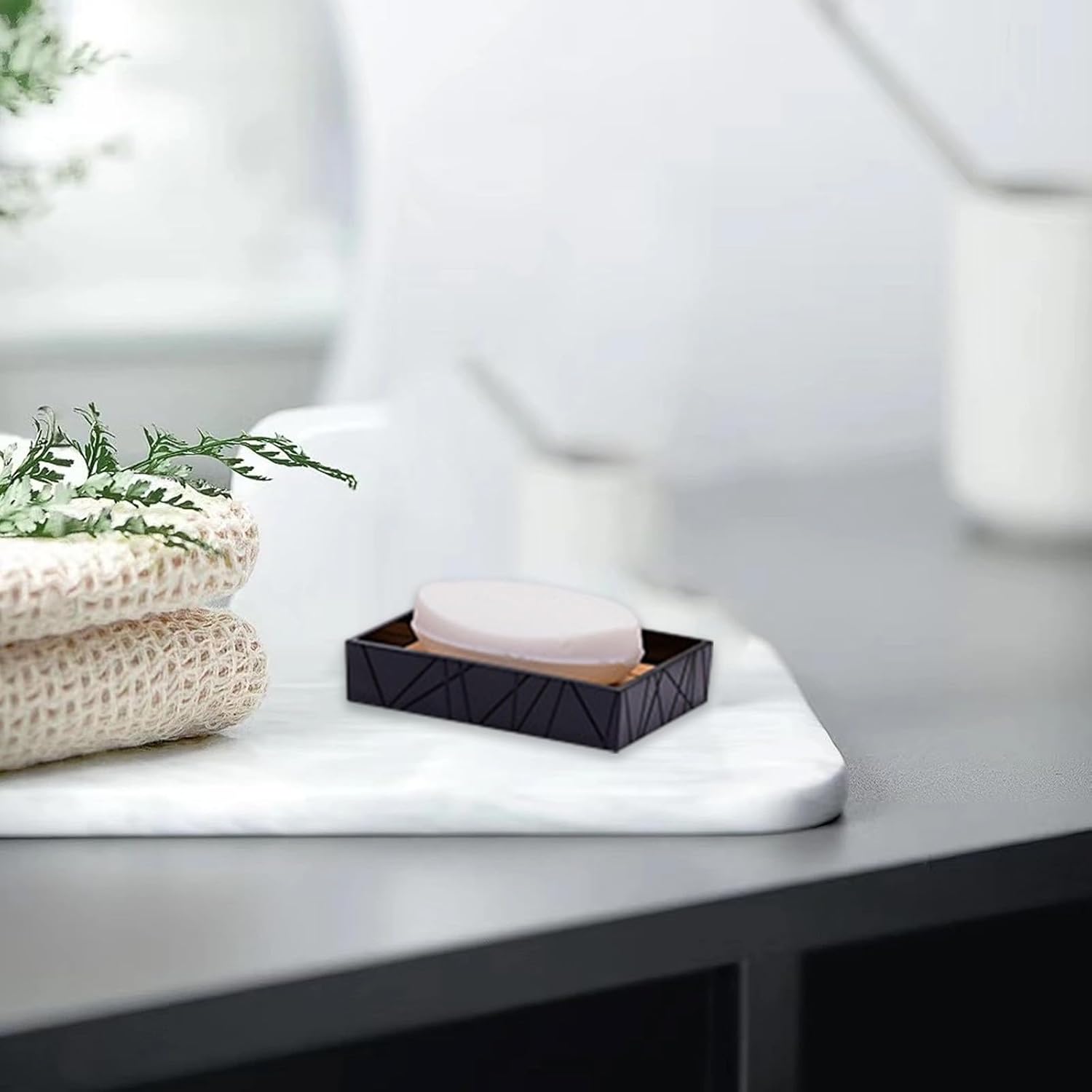 4 Piece Bathroom Accessory Set with Soap Dispenser Toothbrush Holder Tumbler and Soap Tray Black 1