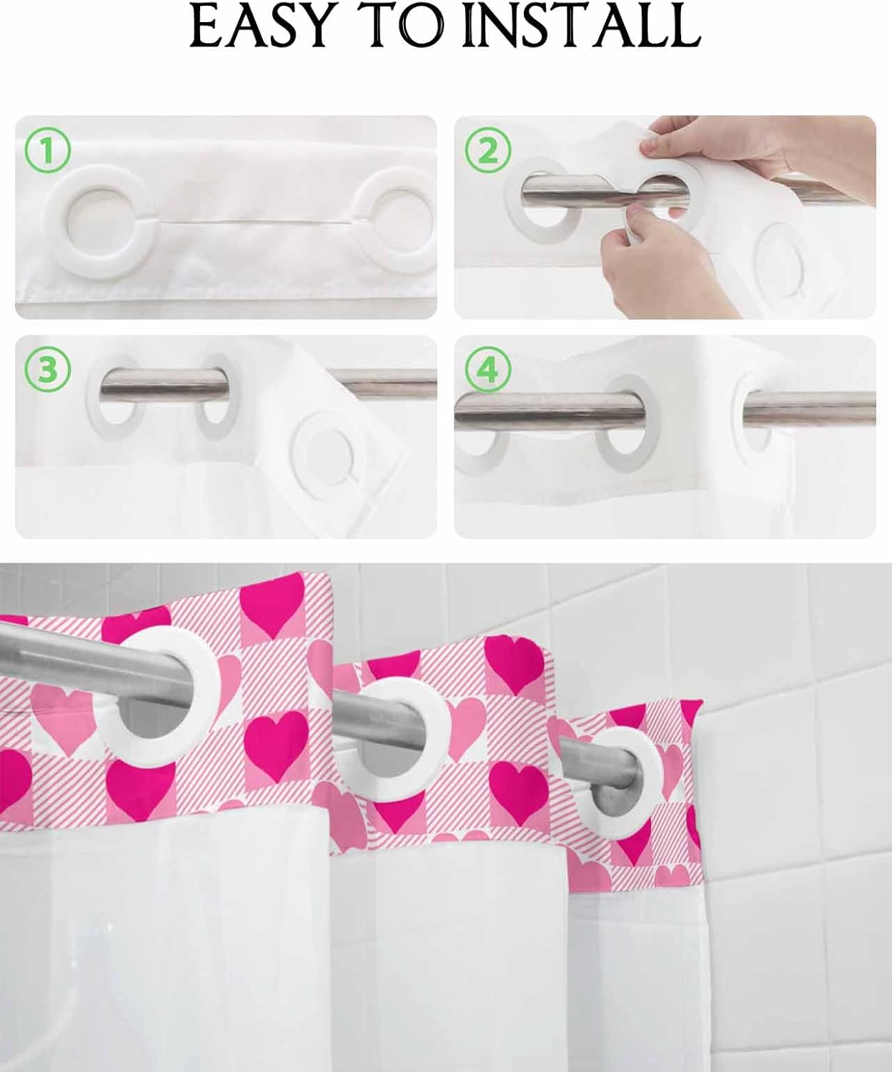 Anzona Valentine Plaid No Hook Shower Curtain Set 72x96