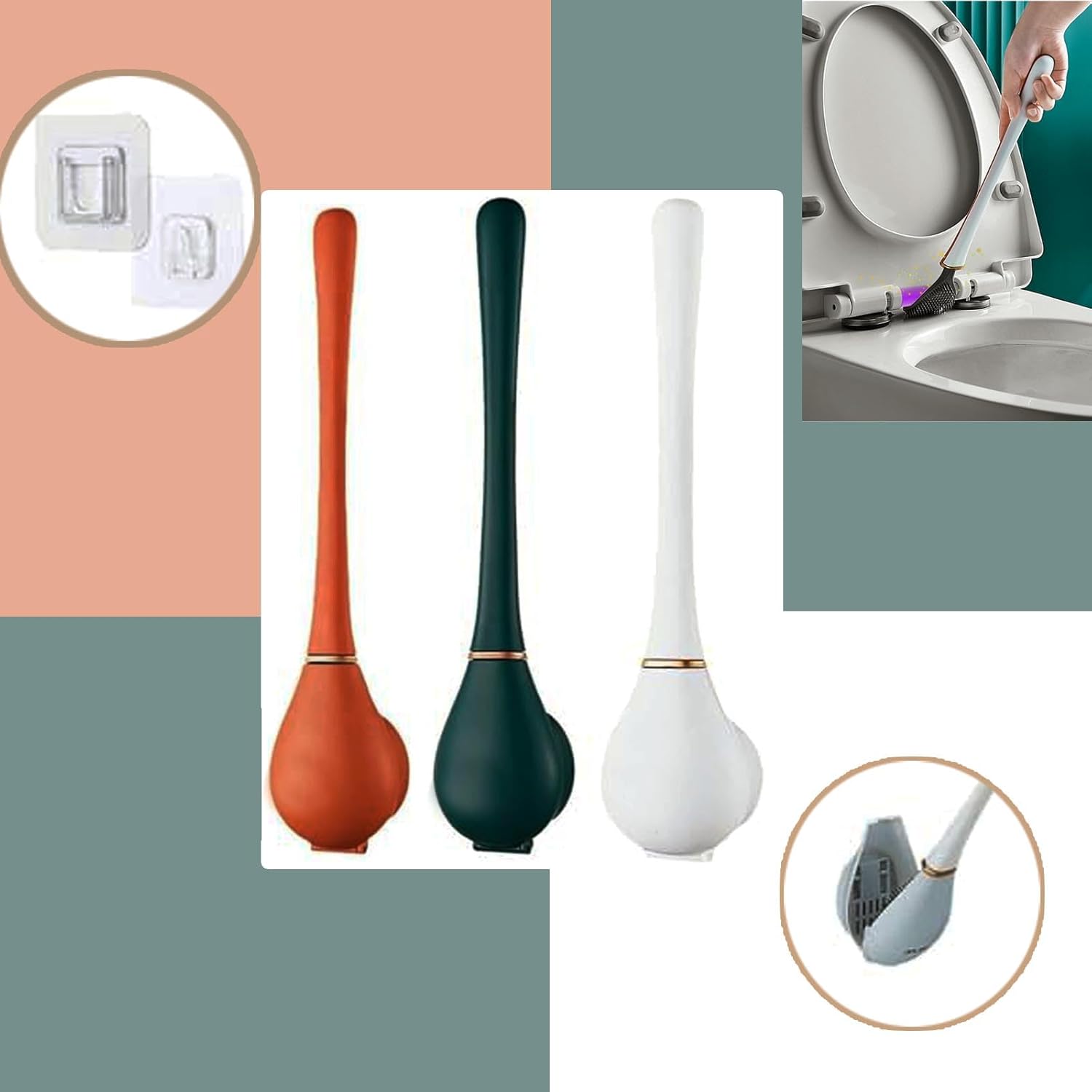 Silicone Toilet Brush and Holder Set Discreet Durable
