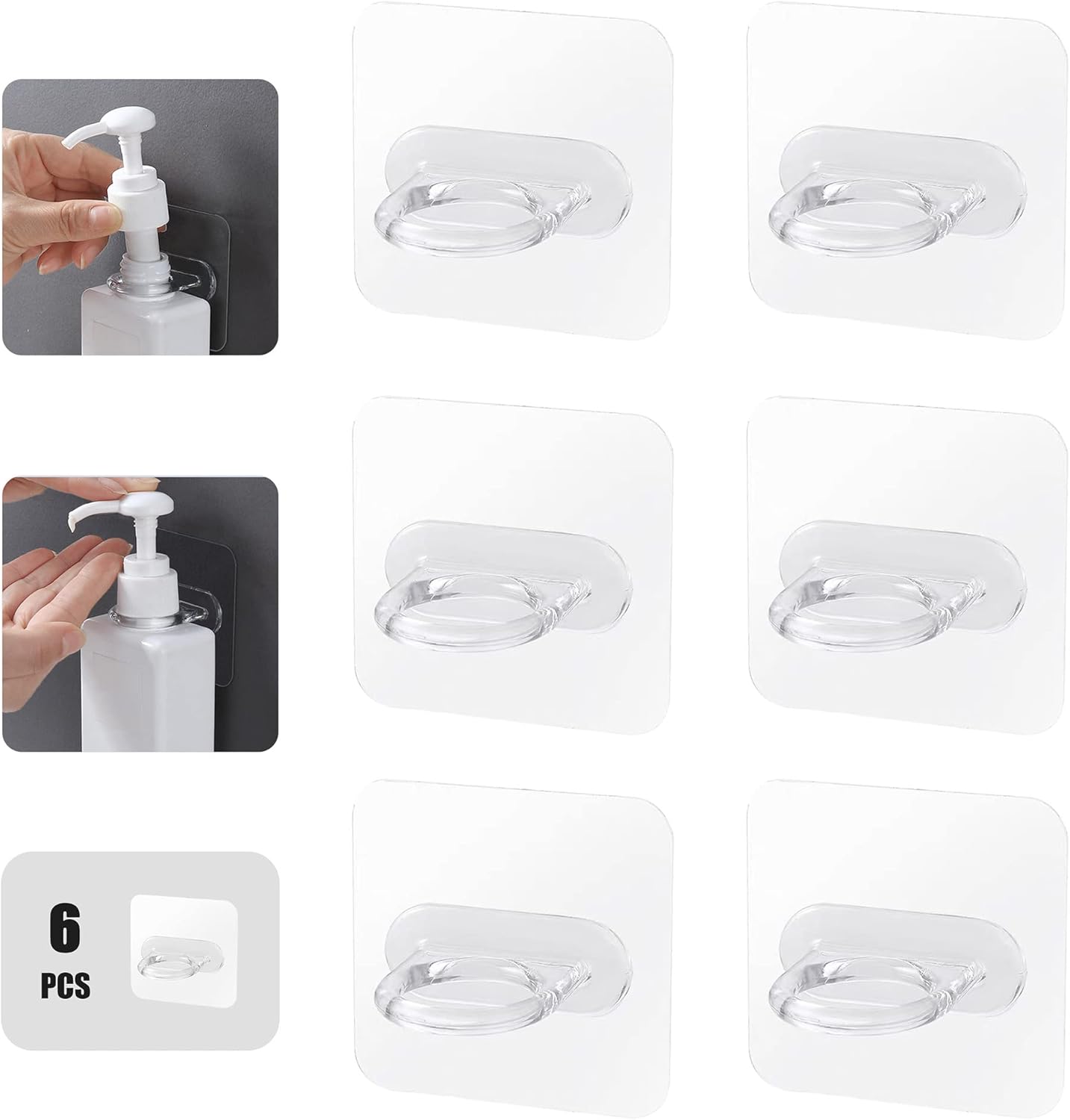 Shaoduoli 6pcs Adhesive Shampoo Holder Transparent Shower Gel Rack No Drilling Bathroom Stand