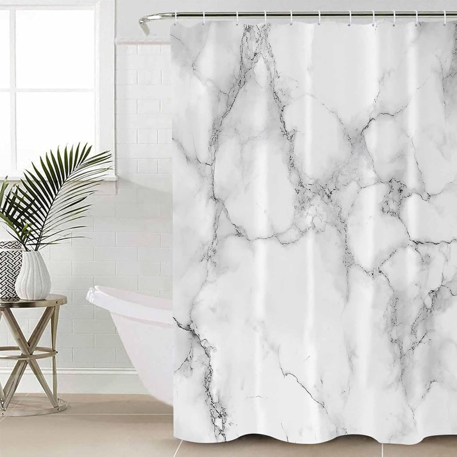 ZOE GARDEN Marble Grey White Shower Curtain Set with Hook 36x72