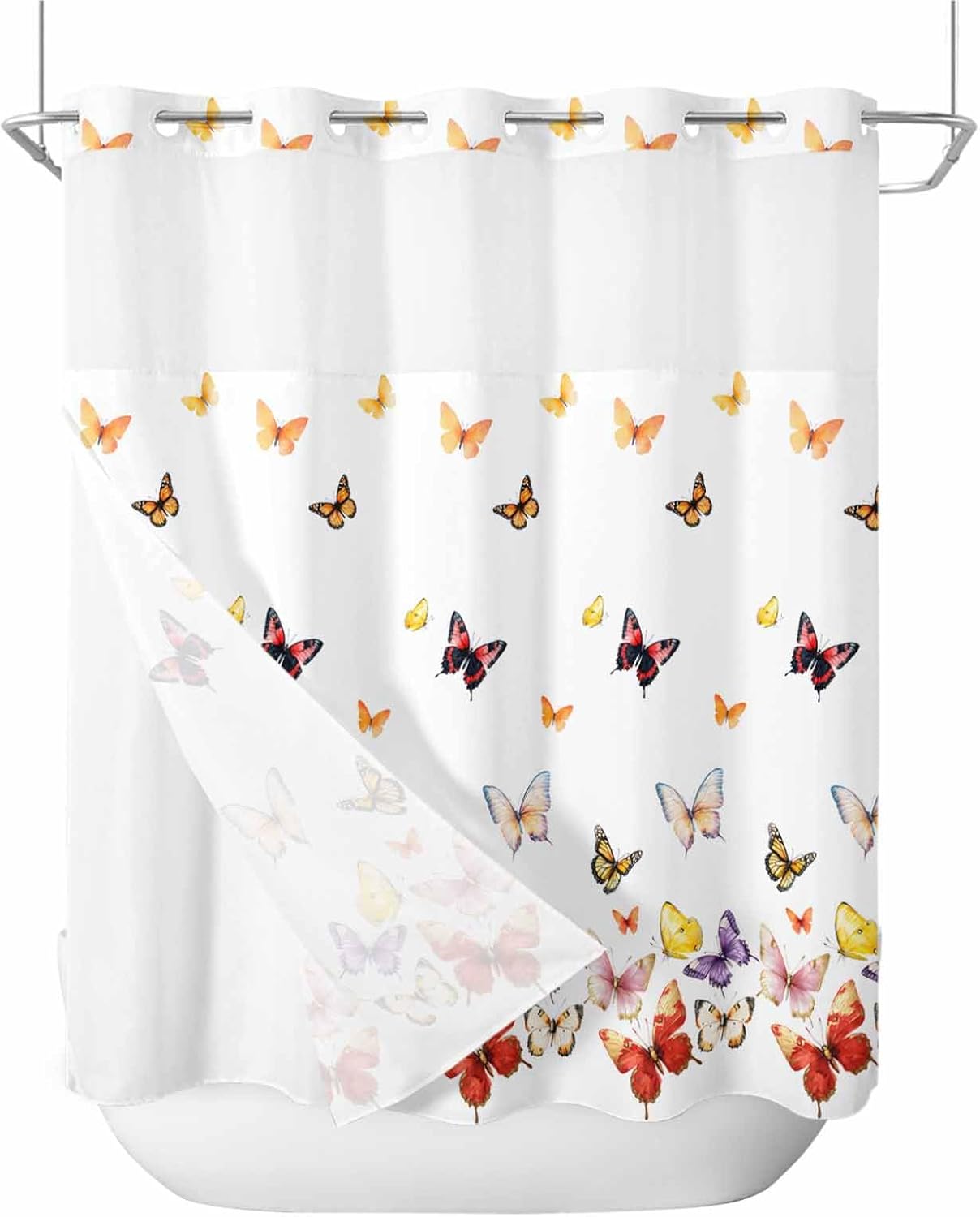 Double Layer No Hooks Shower Curtain Set 72x72