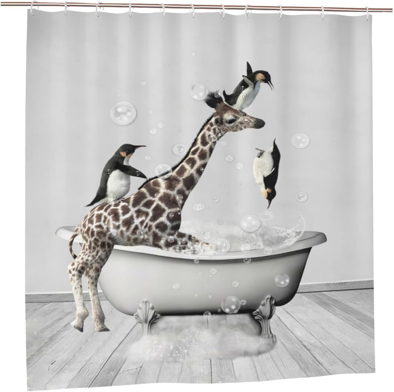 Banonaty Funny Giraffe Penguin Shower Curtain Set