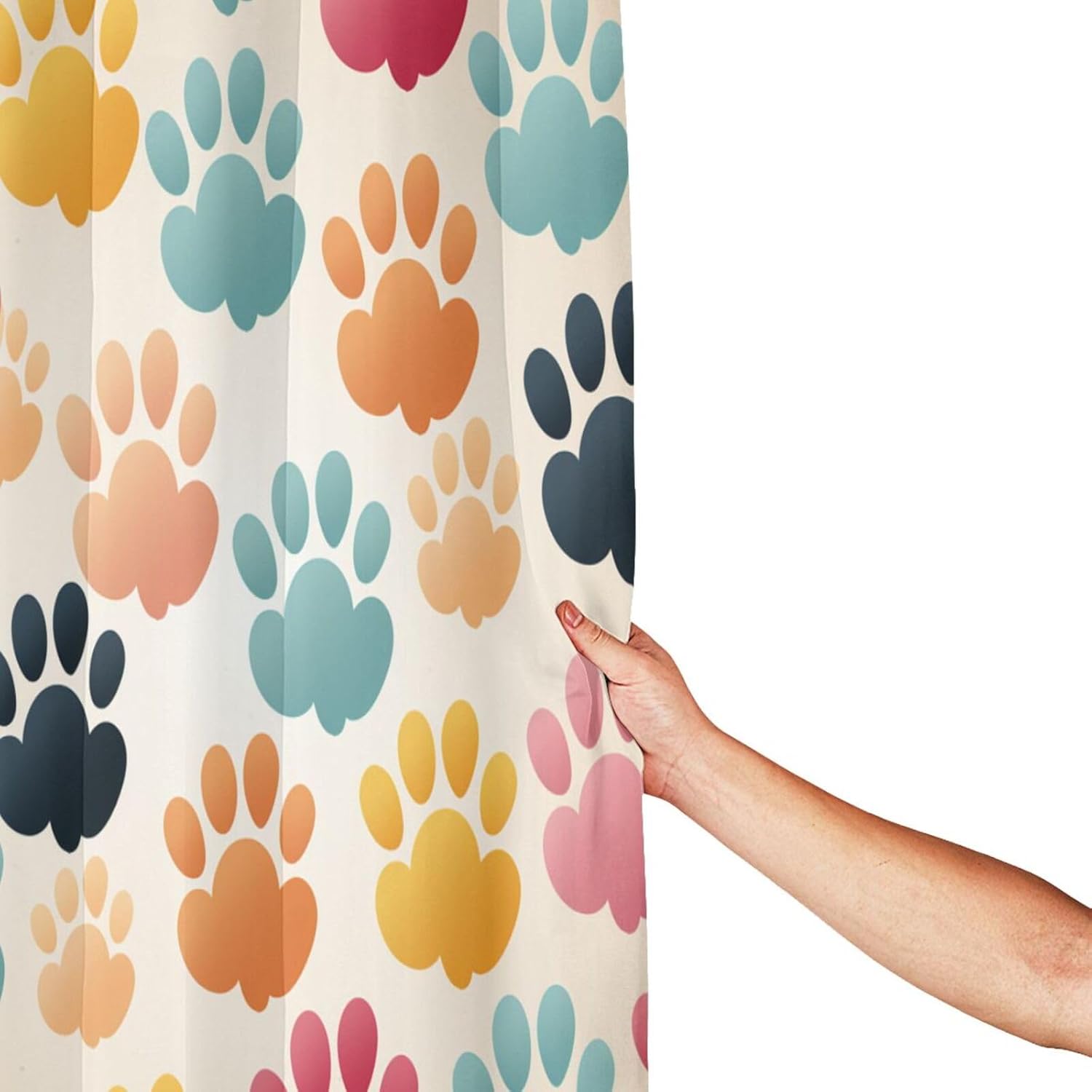 Animal Paw Prints Shower Curtain Set 72x72in Red Blue Yellow Black
