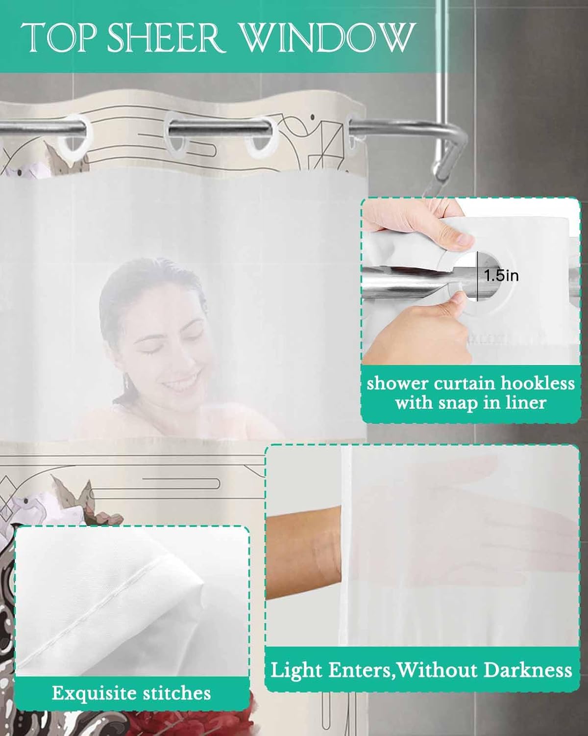 No Hook Botanical Heart Shower Curtain Set