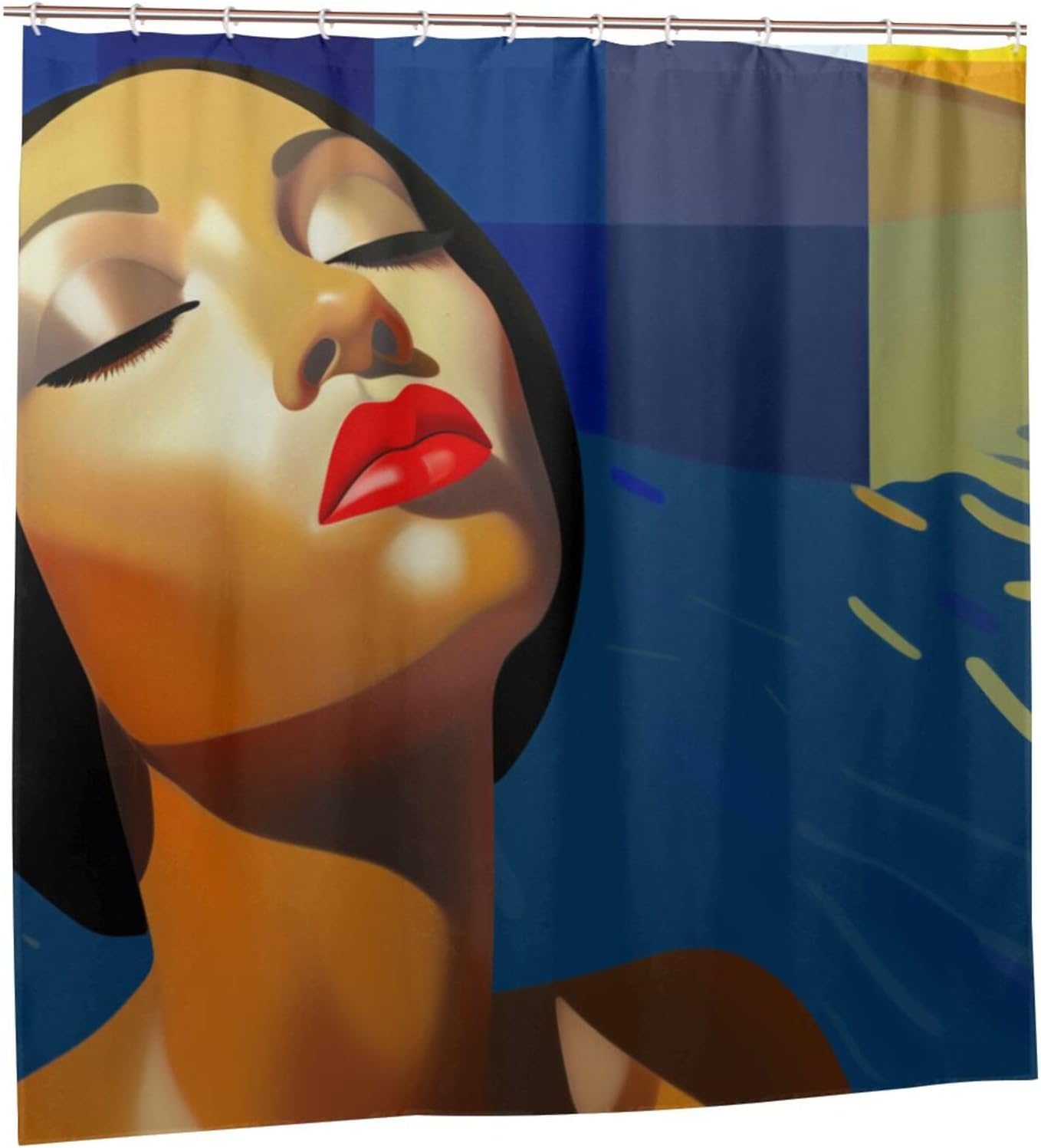 Red Lips Girl Shower Curtain Set with 12 Hooks 72x72in 1