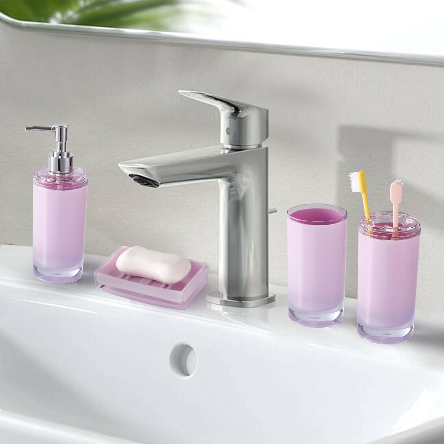 5 Pcs Purple Acrylic Bathroom Accessory Set