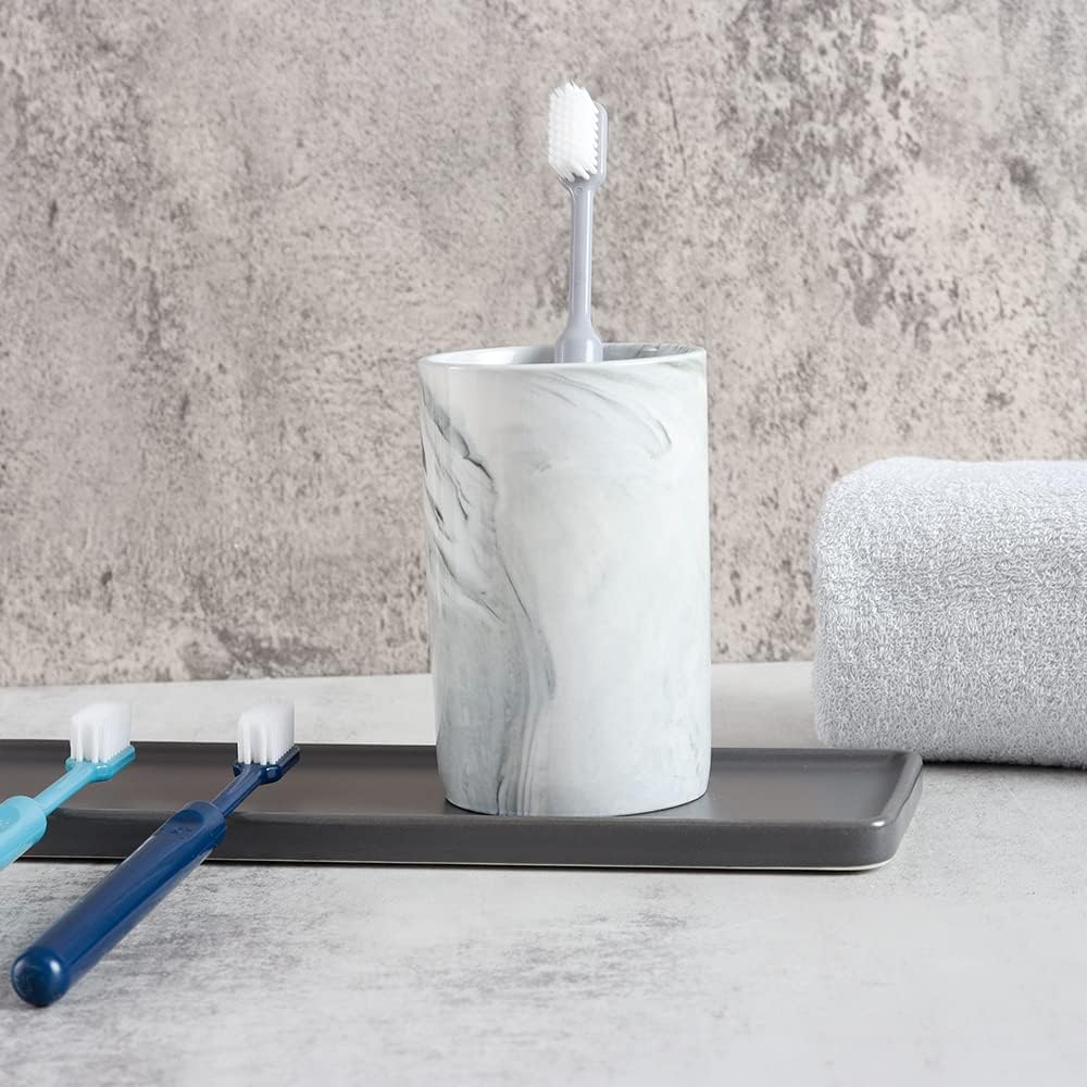 Wongwongcat Ceramic Toothbrush Holder with Marble Pattern - 300ml Grey