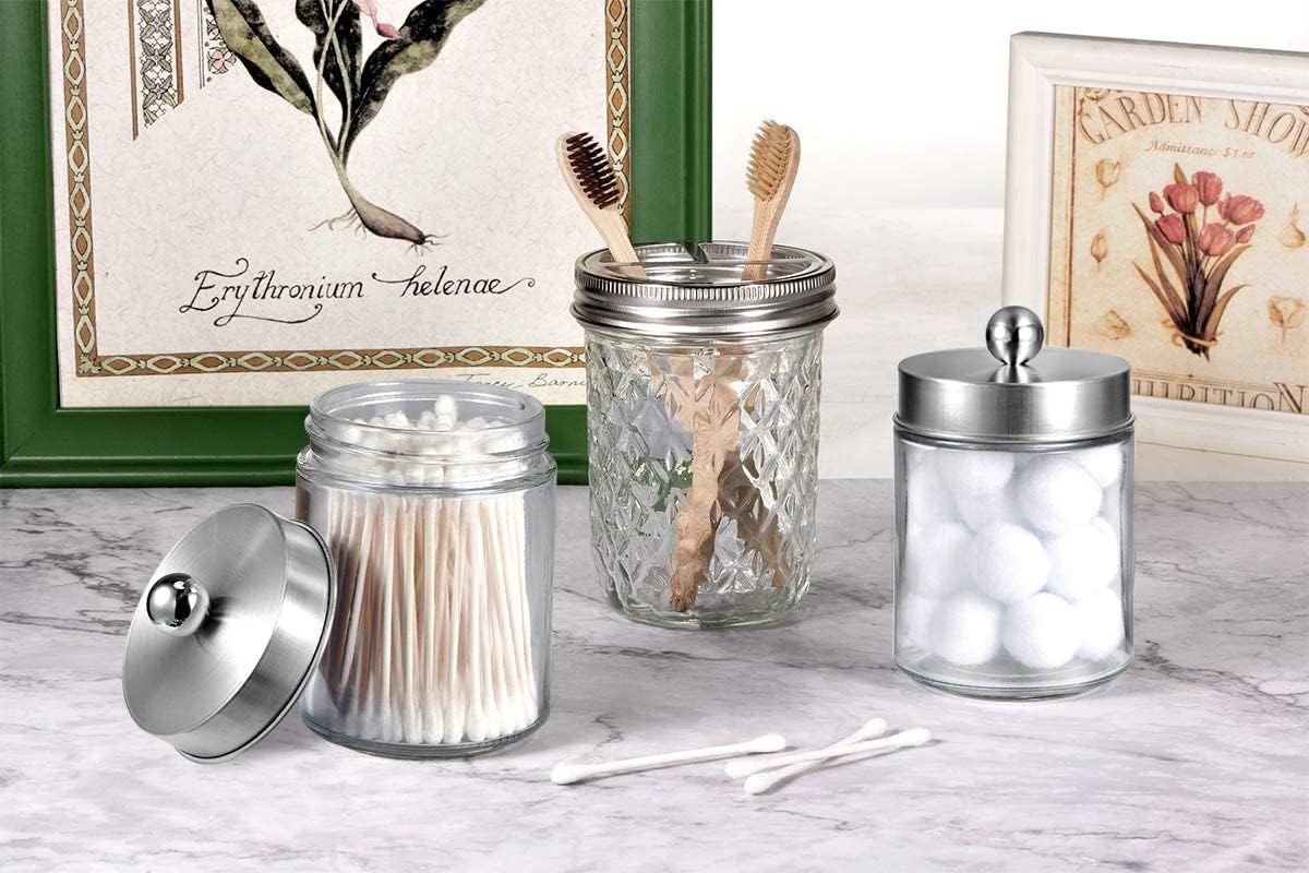 Amolliar Apothecary Jars Vanity Organizer - Brushed Nickel
