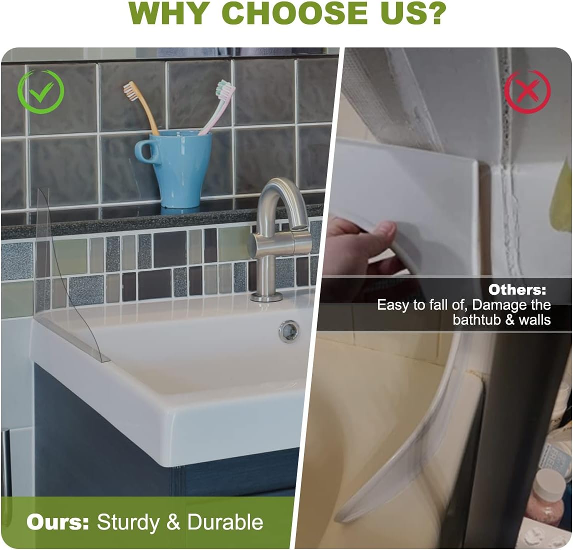 2 Pack Bathtub Splash Guard with 3M Viscose Clear EVA Plastic