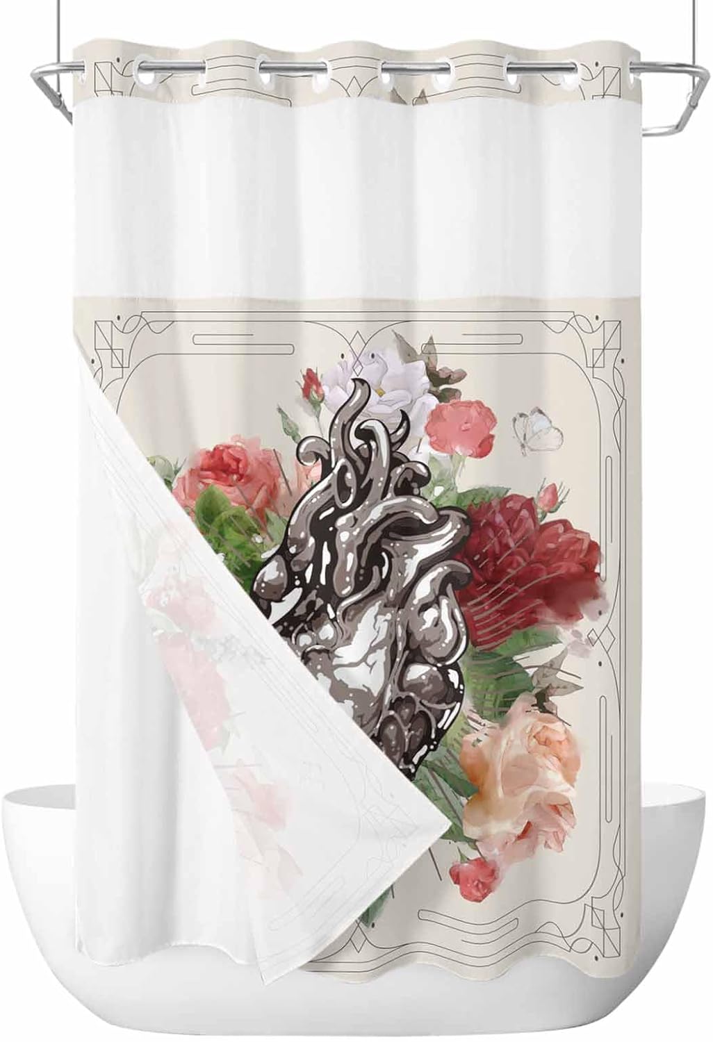 No Hook Botanical Heart Shower Curtain Set