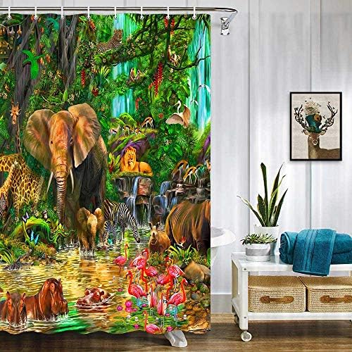 Gdmoon Jungle Animal Shower Curtain Set with 12 Hooks 60x72In 1