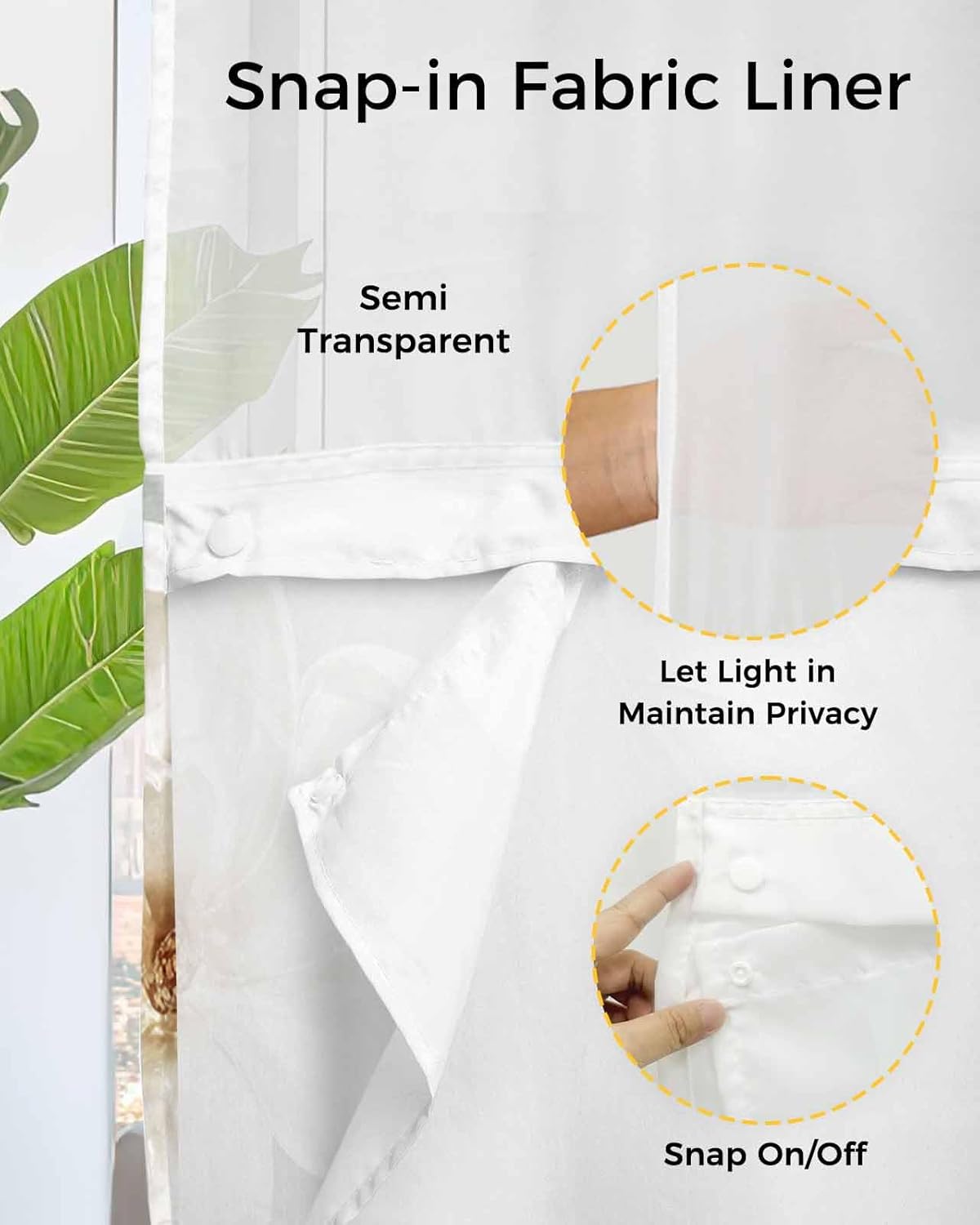Smile Sunflower Flower Shower Curtain Set 72x72in White Magnolia with Snap Liner