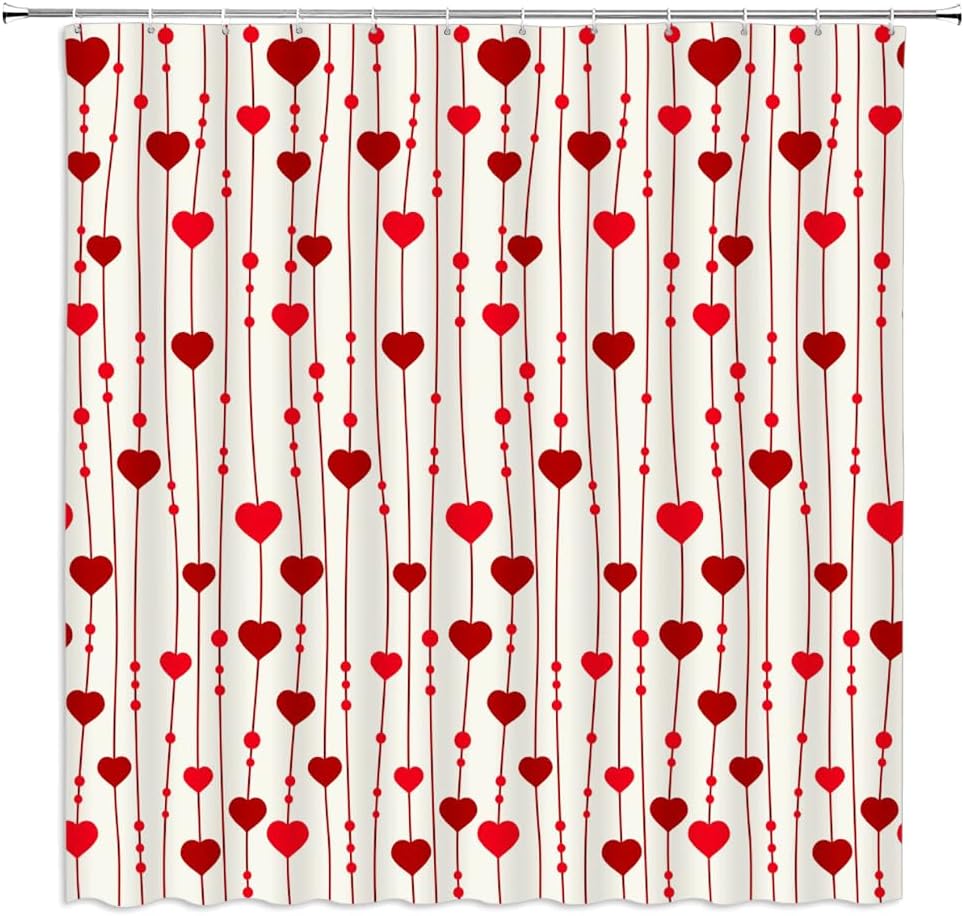 Red Heart Valentines Day Shower Curtain with Hooks