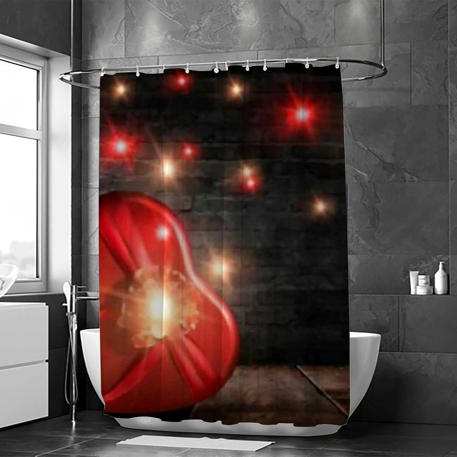Rashu 72 Inch Heart Shaped Shower Curtain Set with Hooks