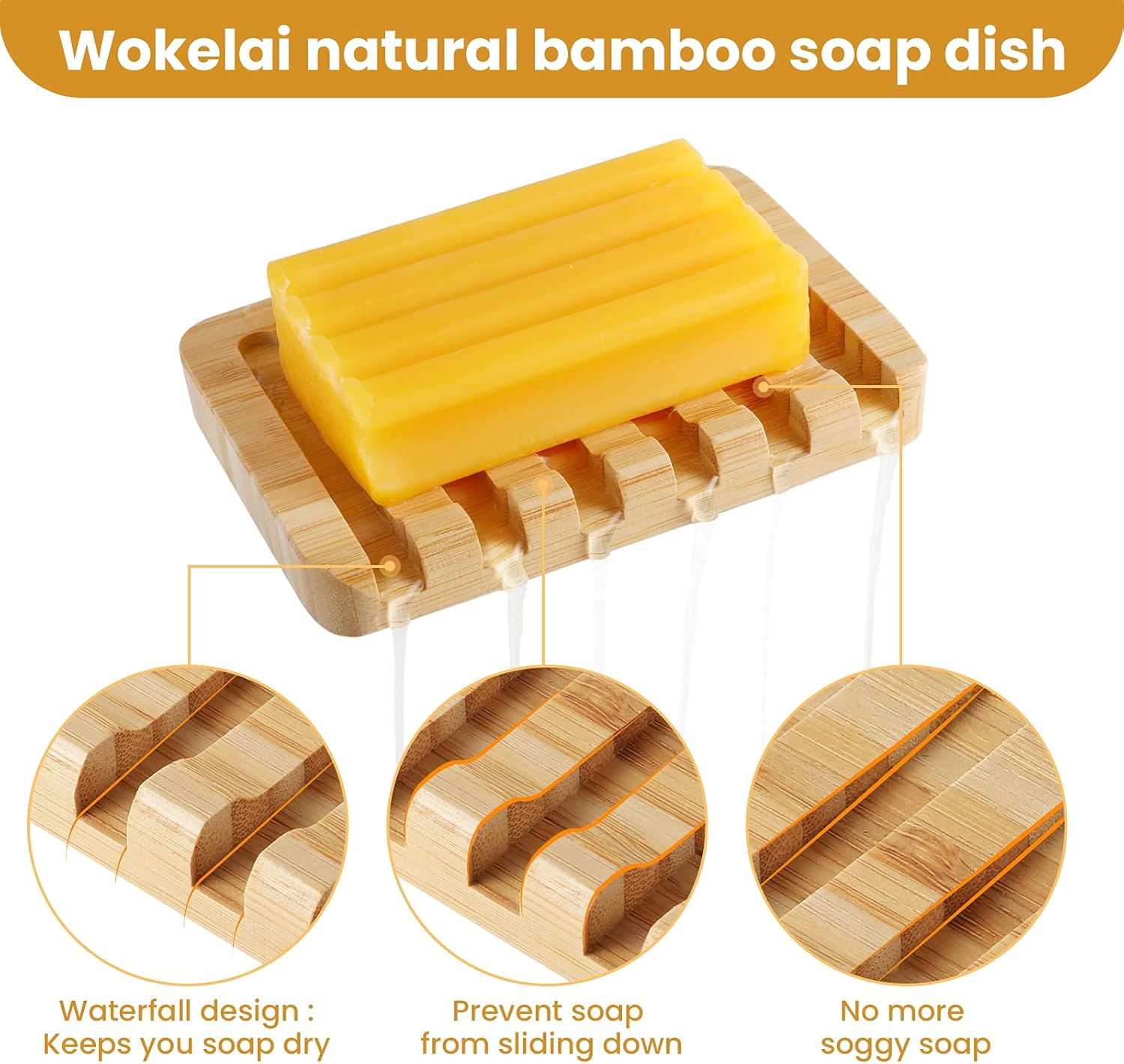 Bamboo Shampoo Bar Holder 2PCS Self Draining Soap Dish
