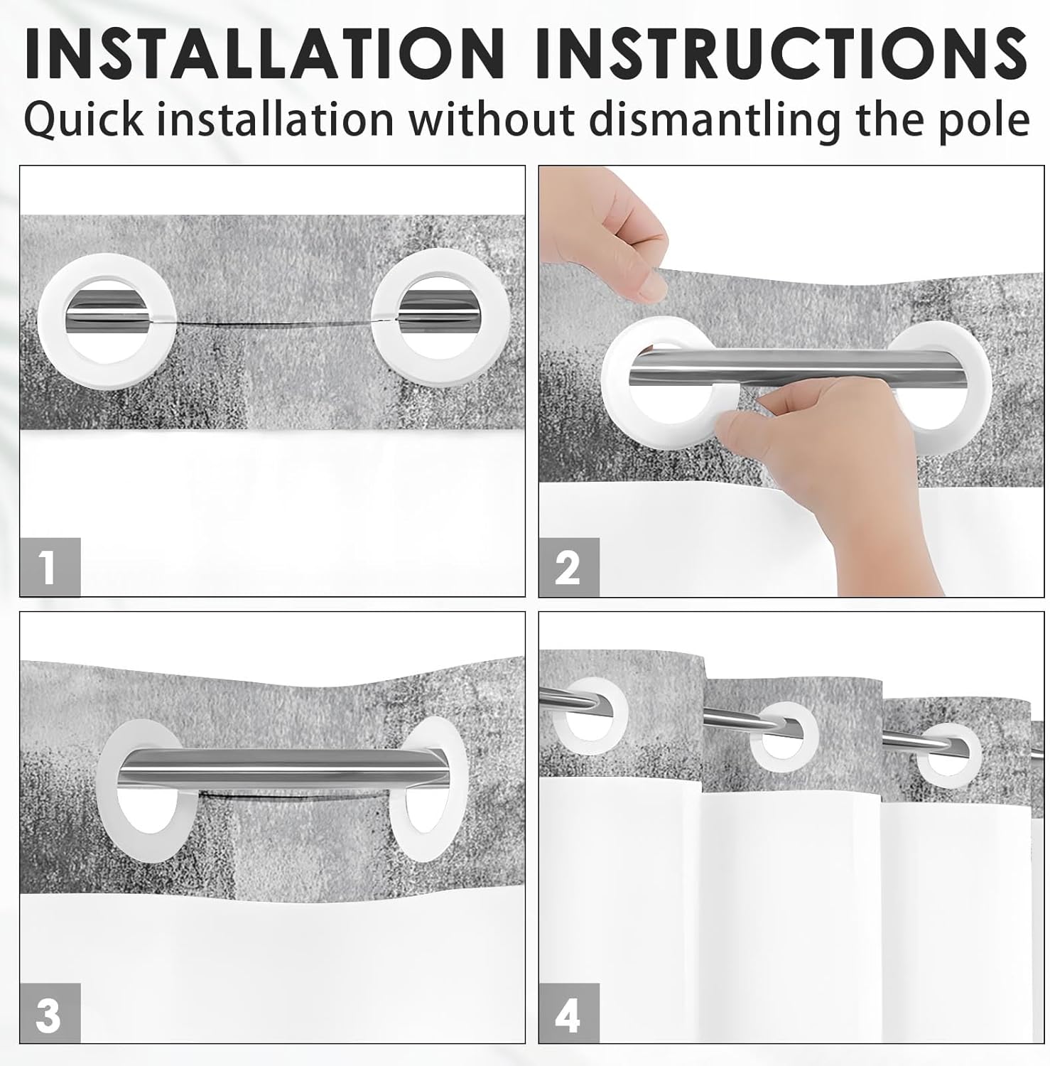 Nesphy Modern 71x74 Inch White Grey Shower Curtain Set