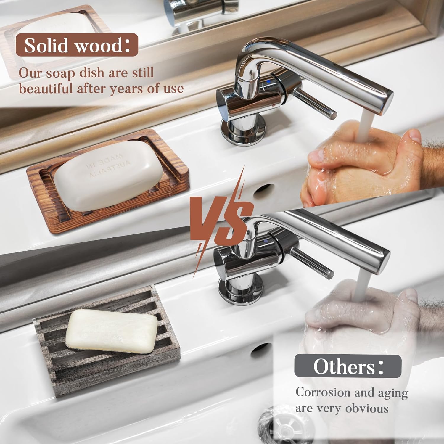 Wooden Soap Dish 3 Pack - Rustic Style Bathroom Kitchen Holder