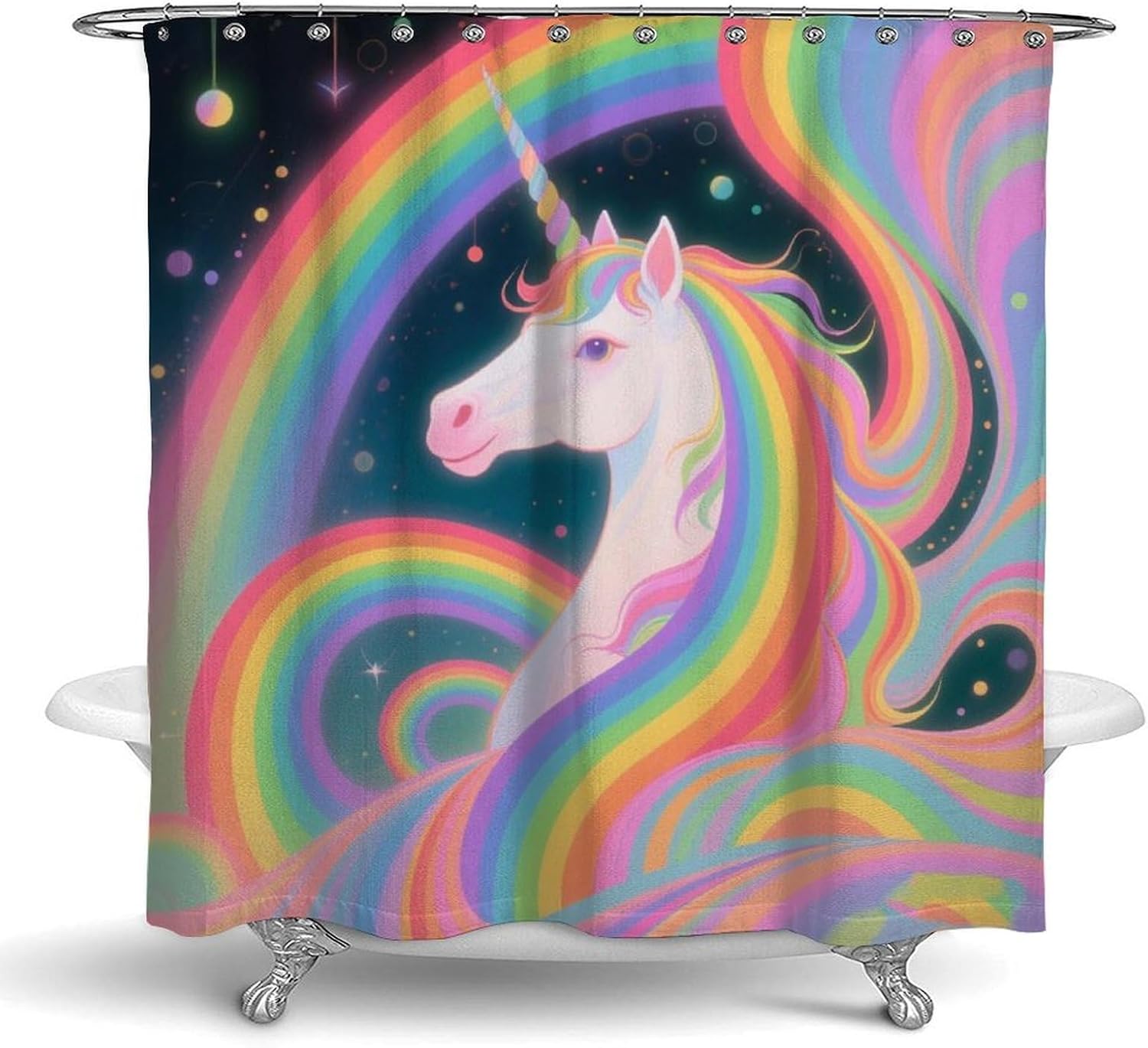 OXJOIIS Trippy Rainbow Unicorn Shower Curtain 72x70 Inch