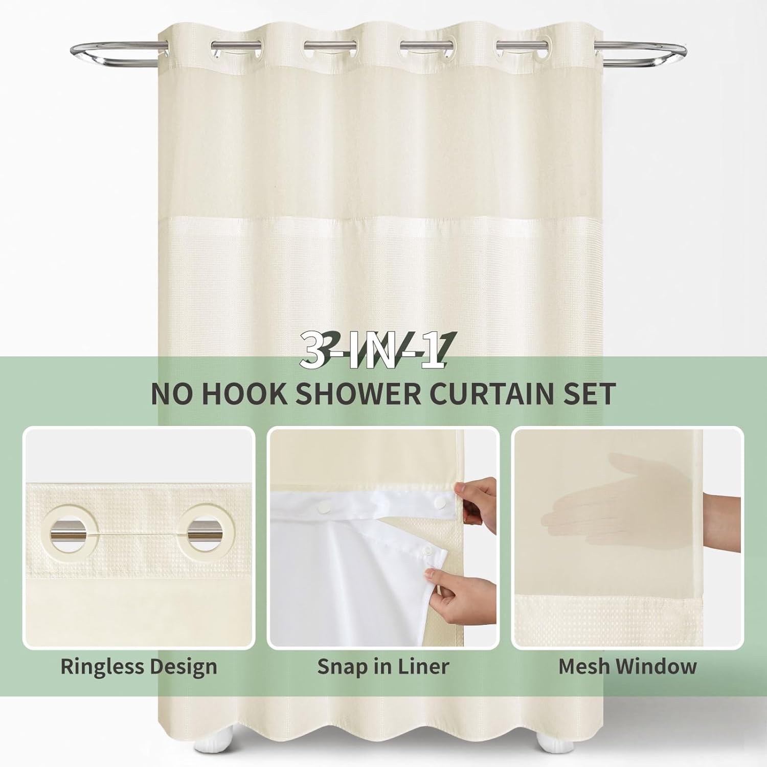 Eachope Extra Long Waffle Weave Shower Curtain Set