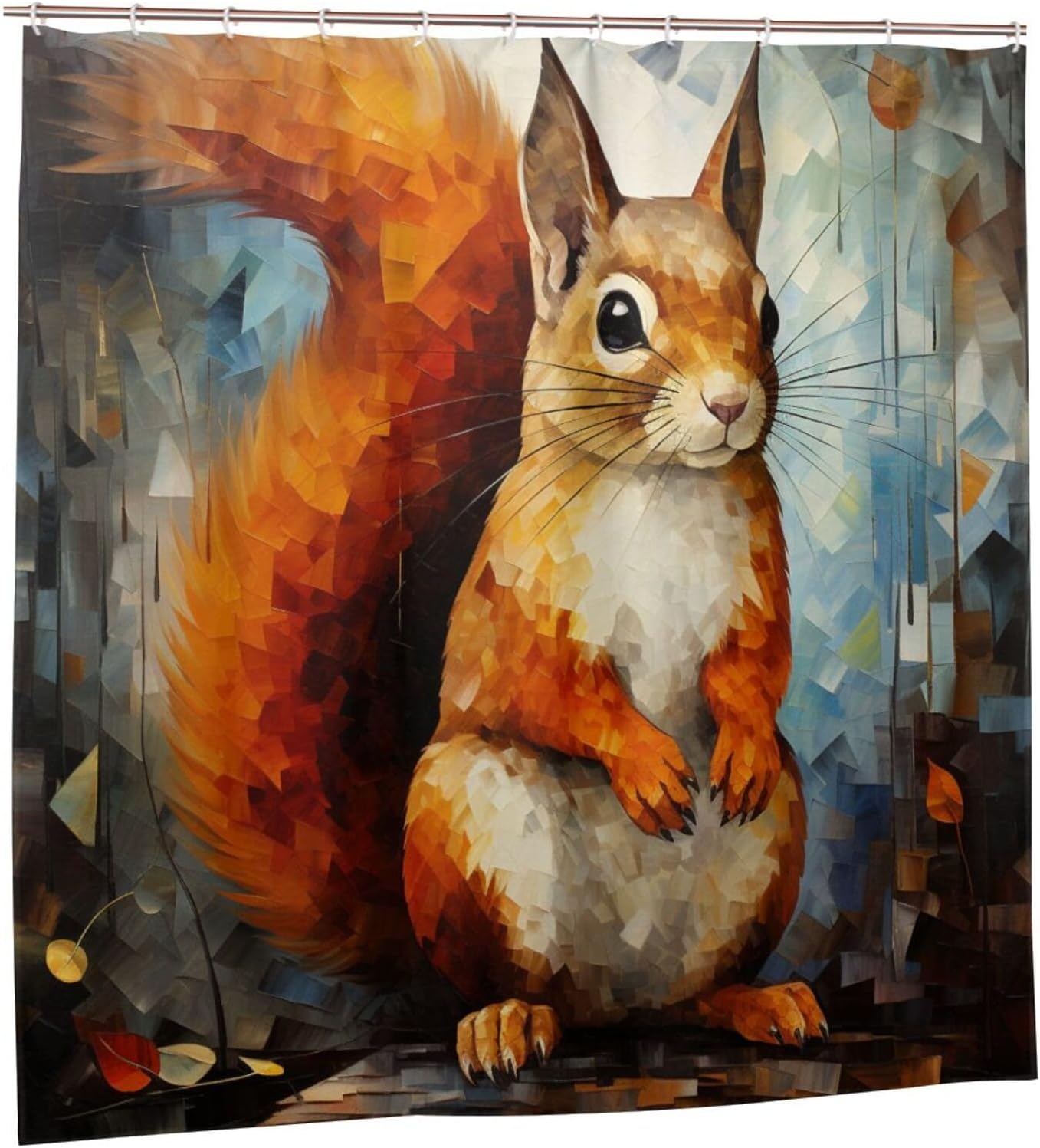 Squirrel Pattern Boho Style Shower Curtain Set with 12 Hooks 72x72in