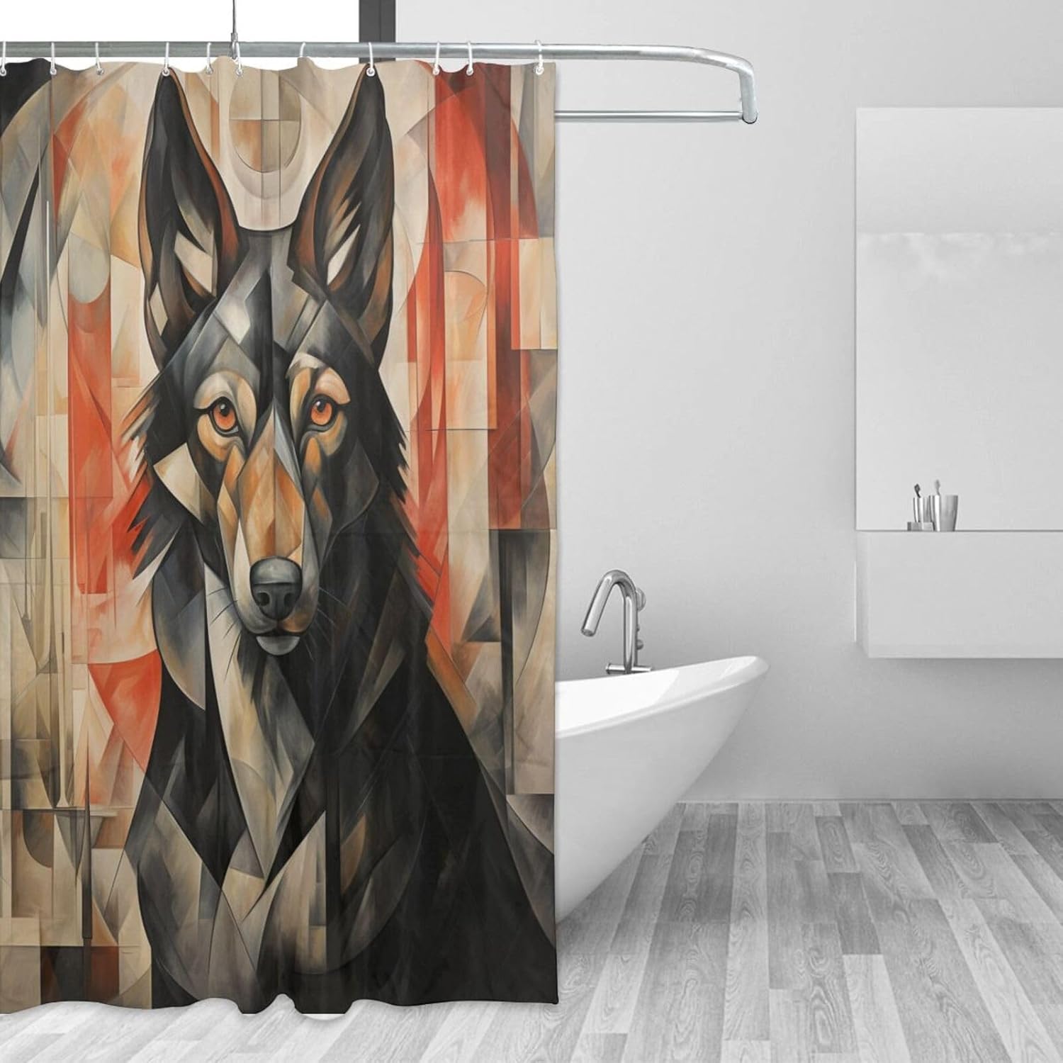 Black Dog Shower Curtain Set with 12 Hooks