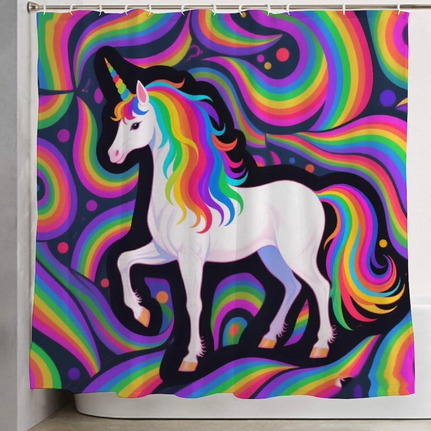 OXJOIIS Trippy Rainbow Unicorn Shower Curtain with 12 Hooks 1